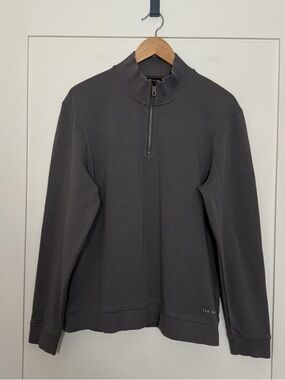 Ted Baker Sweatshirt Mens Sz 5 (XL) Gray 1/4 Zip Long Sleeve Logo Pullover